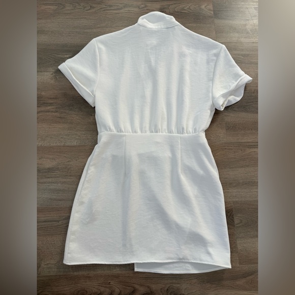 Zara white shirt dress wrap mini dress buttons oyster color size M colla… - Picture 2 of 10